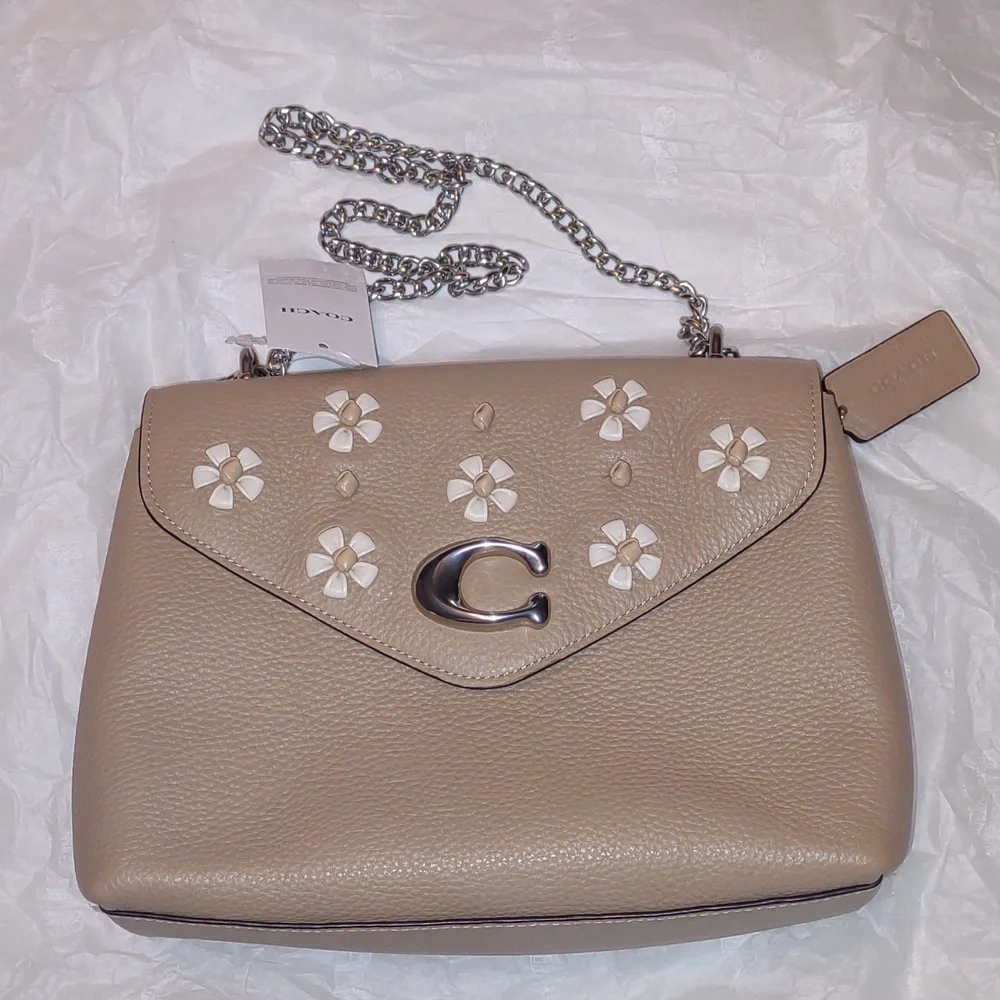 COACH Tammie Shoulder Bag with Floral Whipstitch in Taupe/Silver - Picture 13 of 14